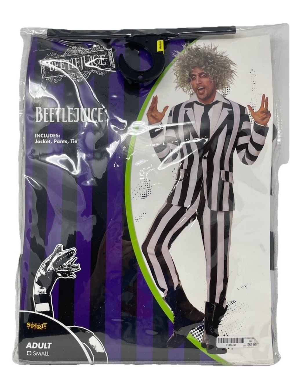 Spirit Halloween Beetlejuice Costume Adult Small Jacket Pants Tie NWT